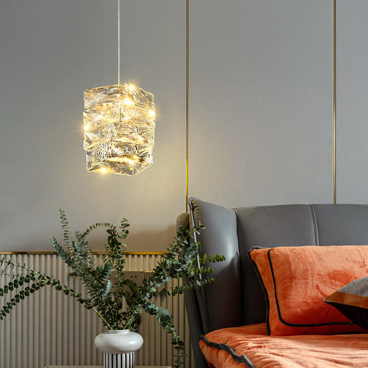 Zeitgenössische Luxus Edelstahl Kristall Stein LED Pendelleuchte für Wohnzimmer 