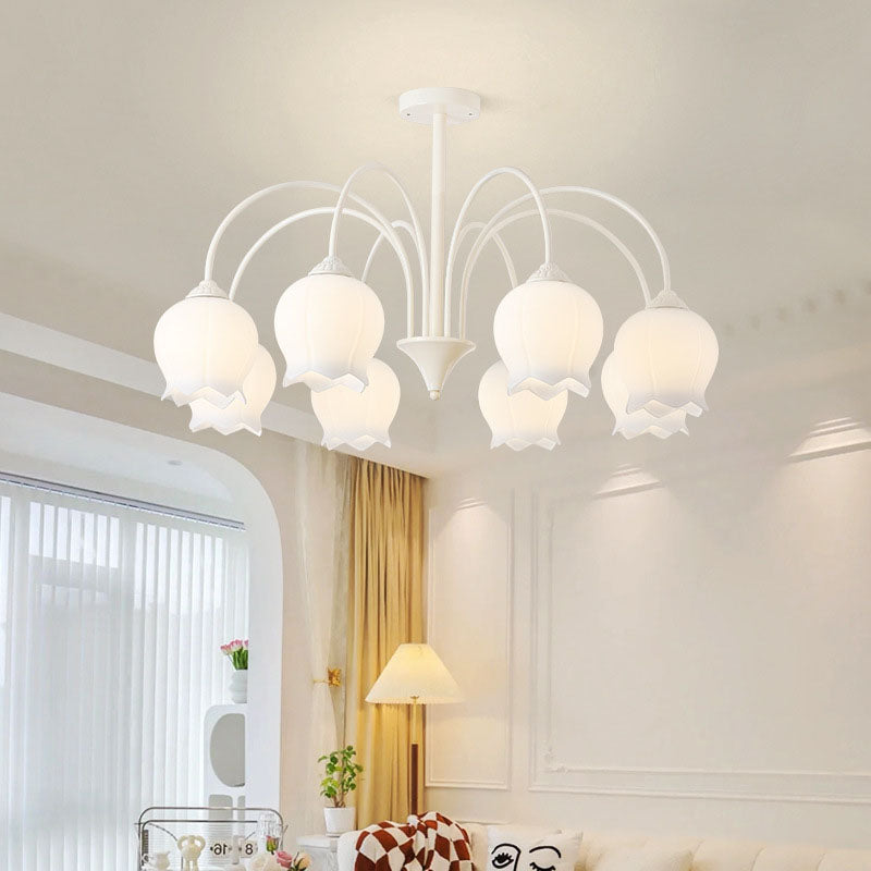 Moderne minimalistische Glocke Orchidee Blume Eisen Glas 6/8 Licht Kronleuchter für Wohnzimmer 