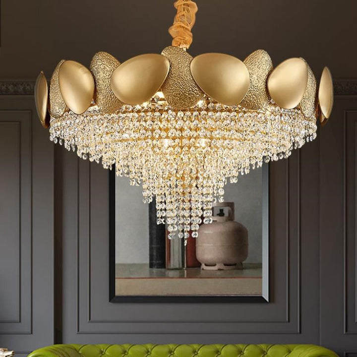 Moderner Luxus-Kronleuchter aus Edelstahl mit Titanrahmen und Kristallperlen, 11/15 Lichter, für Wohnzimmer 