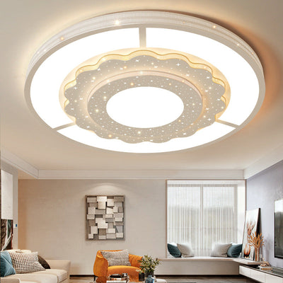 Zeitgenössische Einfachheit Sternenhimmel Dekor Blume Rand Acryl Runde Schatten LED Unterputz Deckenleuchte Für Wohnzimmer 