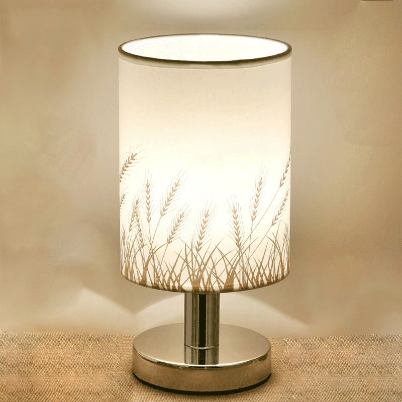 Moderne Art Deco Runde Hardware Stoff 1-Licht Tischlampe für Schlafzimmer 