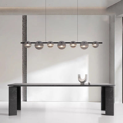 Moderne minimalistische Edelstahl vertikale Korn Glasscheibe LED Insel Licht Kronleuchter für Unterhaltungsraum 