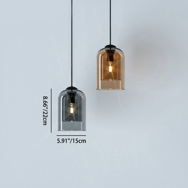 Moderne Einfachheit Zylinder Runde Glas Eisen 1-Licht Pendelleuchte für Wohnzimmer 