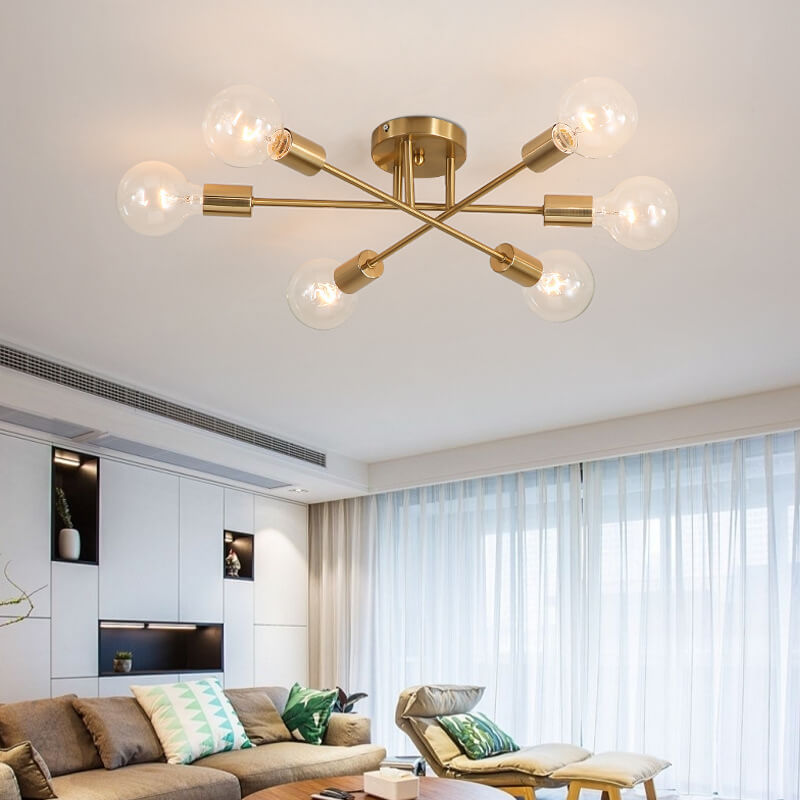 Europäischer Luxus Gold Finish Rahmen Glas Schirm 6-Licht Kronleuchter 