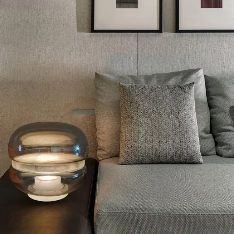 Nordic Light Luxury Clear Glass Round Marble Base LED Table Lamp