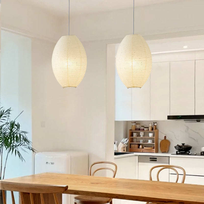 Traditionelle japanische elliptische Pendelleuchte aus Eisenpapier mit 1 Licht für Esszimmer 