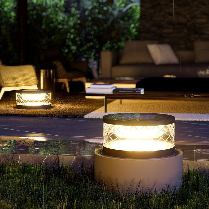 ضوء حديقة خارجي LED دائري يعمل بالطاقة الشمسية من الفولاذ المقاوم للصدأ بتصميم بسيط وحديث 
