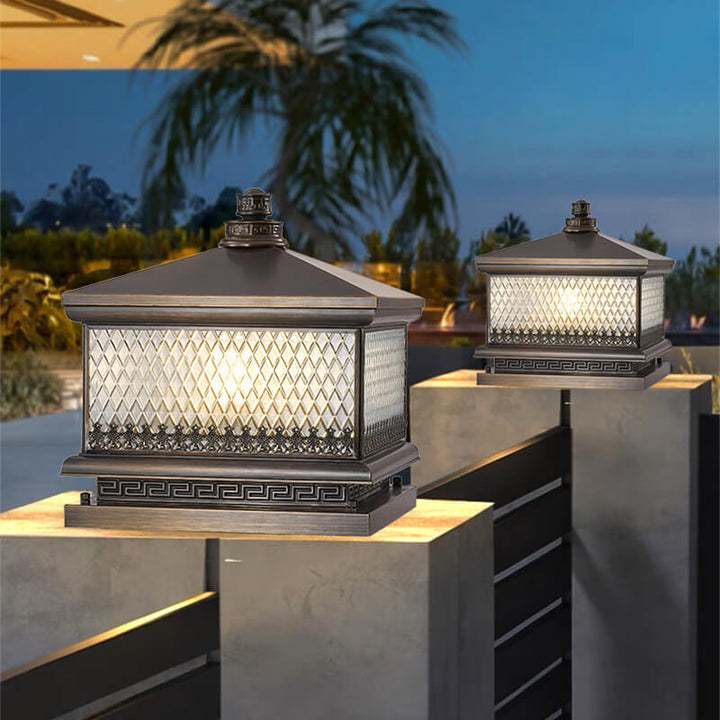 Traditionelle Chinesische Palast Messing Glas Solar 1-Licht Außenleuchte Für Garten 