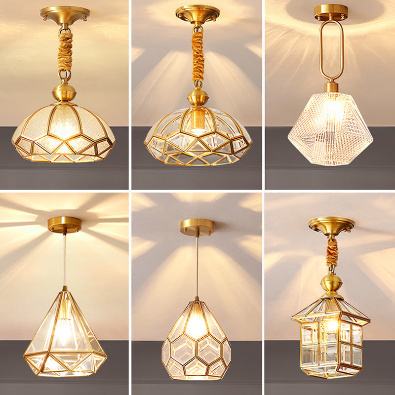 Moderne Luxus Gold Finish Rahmen geometrische Glas Schatten 1-Licht Pendelleuchte für Schlafzimmer 