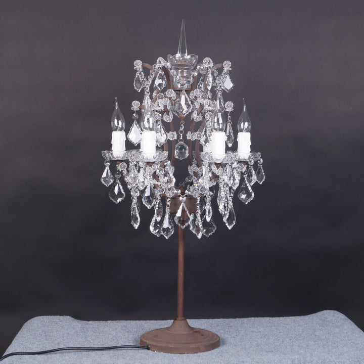 Traditional Vintage Crystal Candelabra Rust 6-Light Table Lamp For Living Room
