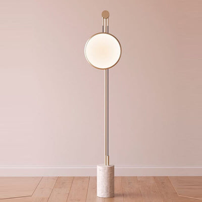 European Simple Round Shade Iron Faux Marble Textured Base LED Standing Floor Lamp