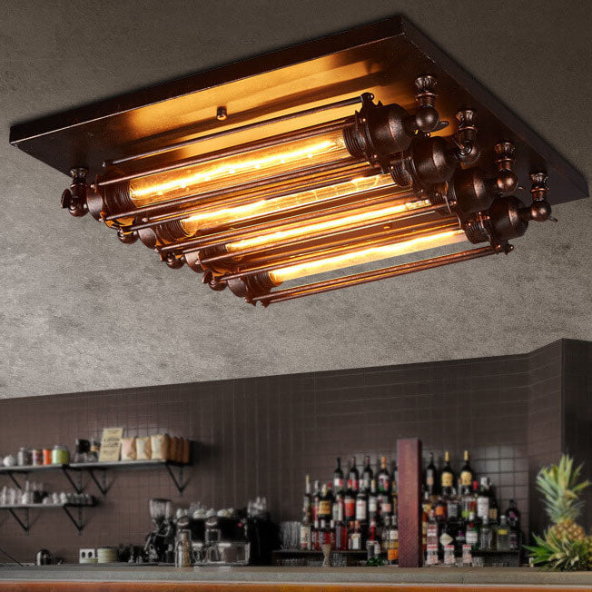 Luz de techo empotrada de 4 luces con tira de vidrio de hierro industrial nostálgico 