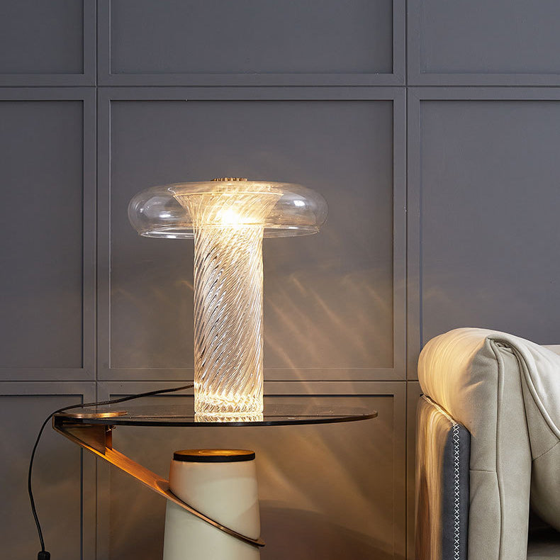 مصباح طاولة LED زجاجي حديدي بخطوط منحنية على شكل أسطوانة اسكندنافية معاصرة لغرفة النوم 