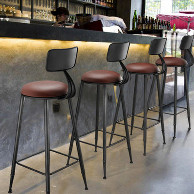Tabouret de bar contemporain rond en similicuir avec dossier et repose-pieds pour salle à manger 