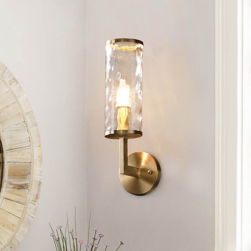 Modern Luxury Textured Glass Column Brass 1-Light Wall Sconce Lamp for Living Room