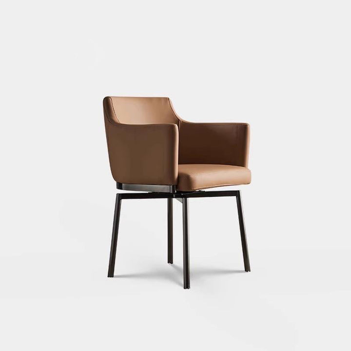 Chaise de salle à manger moderne minimaliste carrée en cuir microfibre rembourré avec dossier et accoudoir en métal 