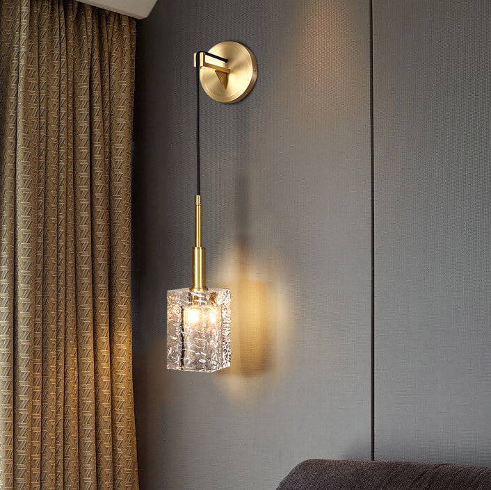 Modern Luxury Crystal Cube Copper 1-Light Wall Sconce Lamp For Living Room