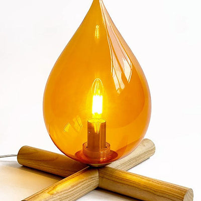 Modern Art Deco Fire Wood Glass 1-Light Table Lamp For Living Room
