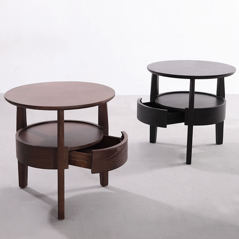 Table basse ronde en bois minimaliste moderne double pour salon 