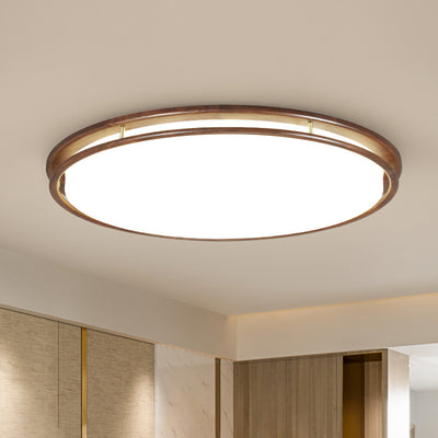 Plafonnier LED rond géométrique minimaliste moderne en bois de noyer et acrylique pour salon 