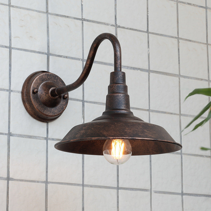 Traditional Vintage Iron Round Shade 1-Light Wall Sconce Lamp For Dining Room