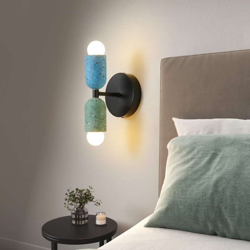 Japanische Wabi-Sabi Steinförmige Eisen-Zement 2-Licht Wandleuchte 