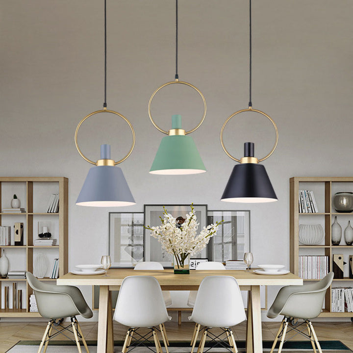 Contemporary Nordic Cone Shade Gold Ring Iron 1-Light Pendant Light For Dining Room