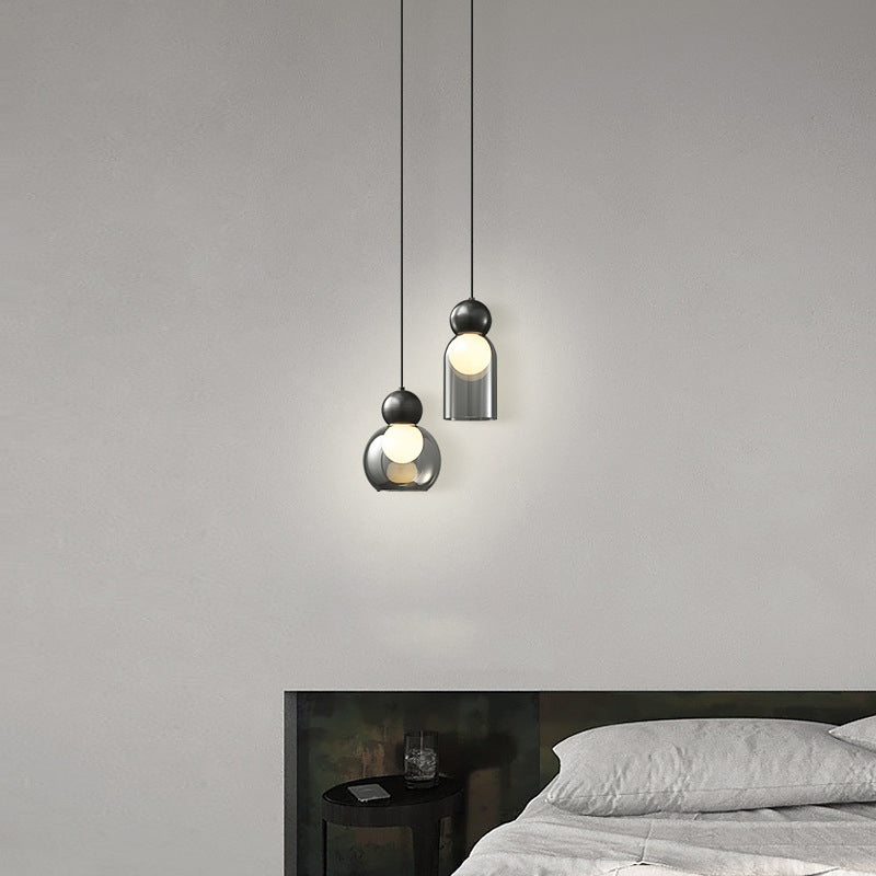 Zeitgenössische nordische runde Kugelzylinder-Kupferglas-1-Licht-Pendelleuchte für Wohnzimmer 