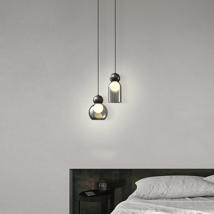 Zeitgenössische nordische runde Kugelzylinder-Kupferglas-1-Licht-Pendelleuchte für Wohnzimmer 