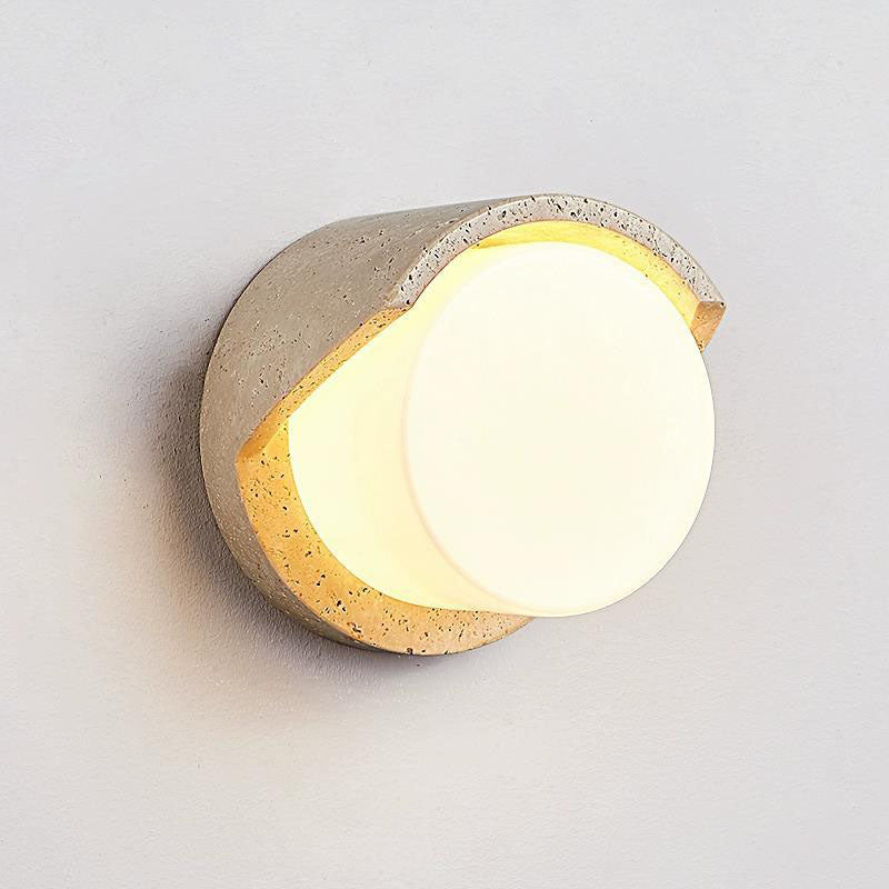 Traditionelle japanische zylindrische beige Travertin 1-Licht Wandleuchte Lampe für Schlafzimmer 