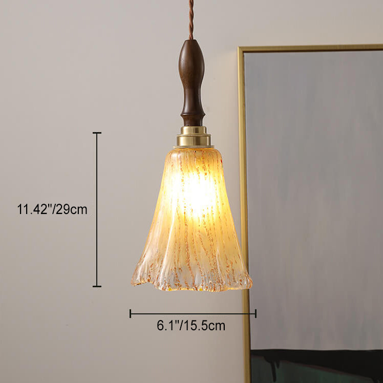 Moderne minimalistische Blume Nussbaum Messing Glas 1-Licht Pendelleuchte 