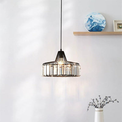 Zeitgenössische Luxus Eisen Zylinder Rahmen Kristall Schatten 1-Licht Pendelleuchte für Wohnzimmer 