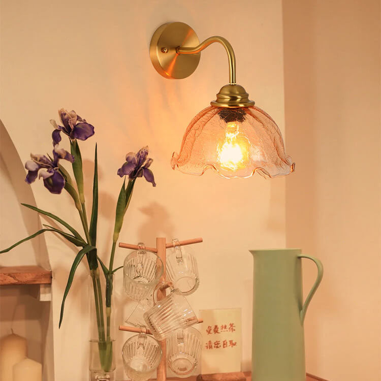 Lámpara de Aplique de Pared de 1 Luz de Cristal de Flor Creativa Moderna de Cobre 