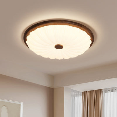 Modern Minimalist Flower Round Walnut Acrylic LED Flush Mount Ceiling Light For Living Room