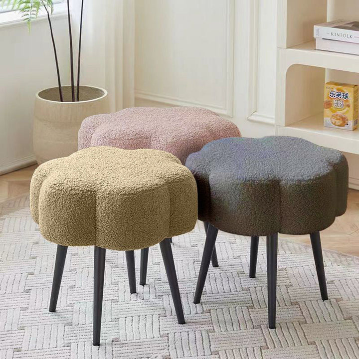 Modern Minimalist Cloud Sherpa Fabric Iron Vanity Stool For Bedroom