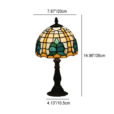 Tiffany Retro Mediterrane Blätter Buntglas 1-Licht Tischlampe 