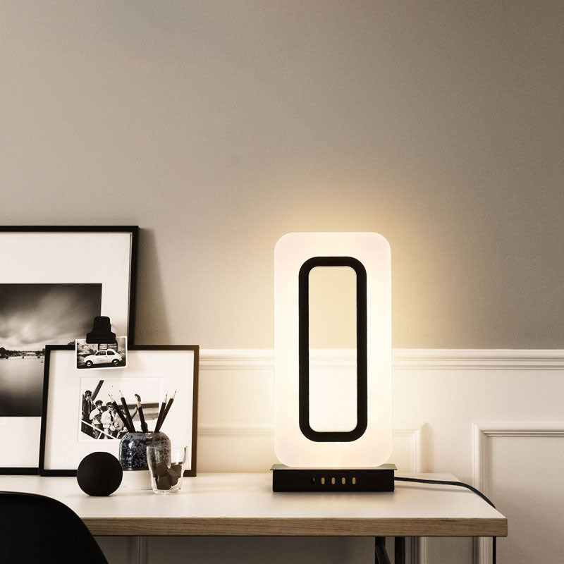 مصباح طاولة LED أكريليك مستطيل حديث بتصميم بسيط لغرفة النوم 