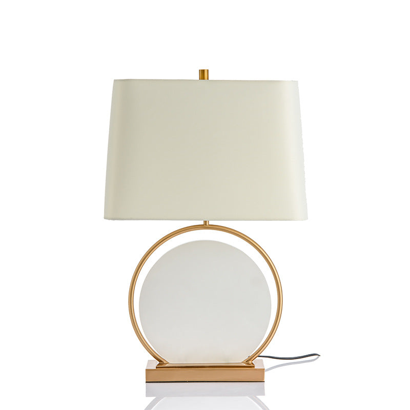 Lámpara de mesa de 1 luz de piedra cuadrada redonda minimalista moderna de hierro y tela para dormitorio 