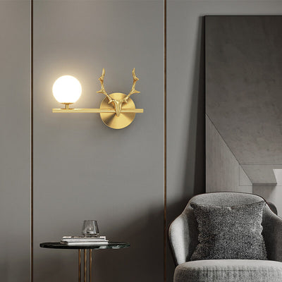 Modern Luxury Antler Full Brass Glass 1-Light Wall Sconce Lamp