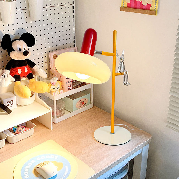 Lampe de table 1 lumière en verre rond créatif contemporain avec décor de lapin en fer pour chambre à coucher 
