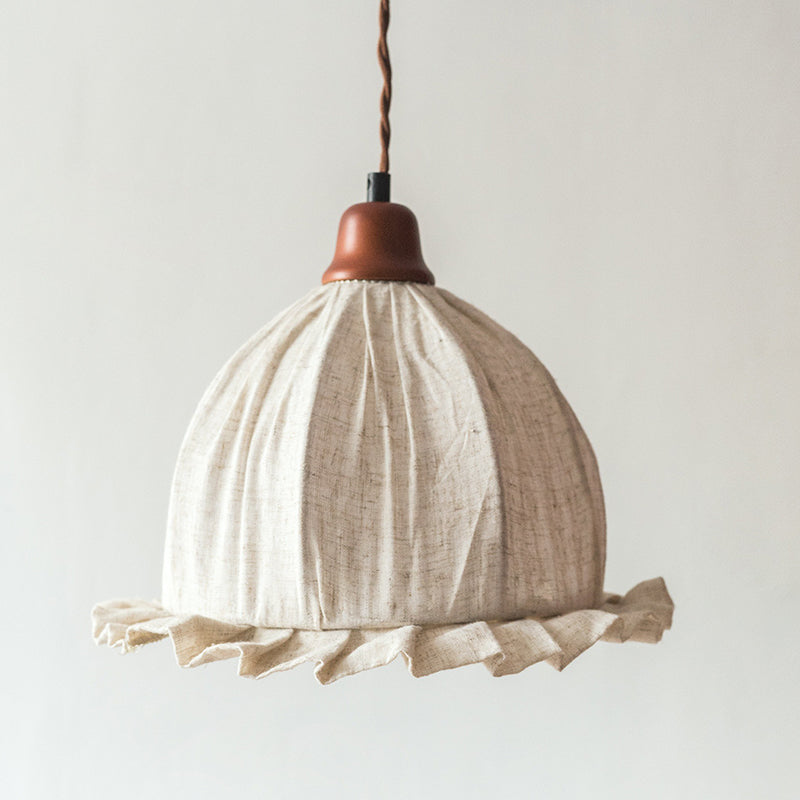 Zeitgenössische Retro Halbkugelförmige Spitze Massivholz Stoff 1-Licht Pendelleuchte Für Schlafzimmer 