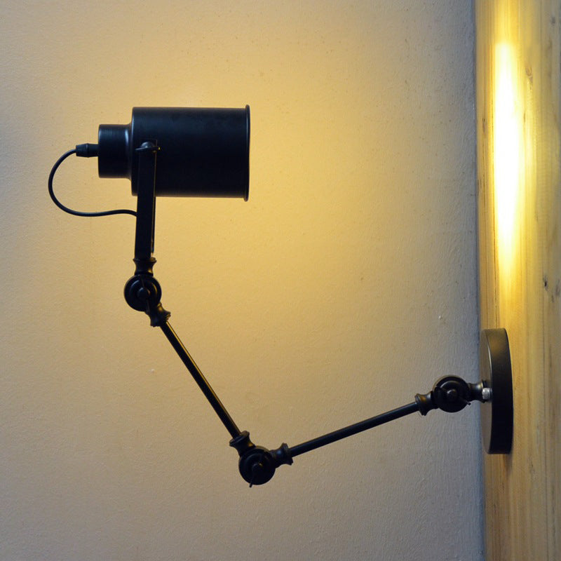 Zeitgenössische Industrie Zylinder Swing Arm Eisen Aluminium 1-Licht Wandleuchte Lampe für Wohnzimmer 