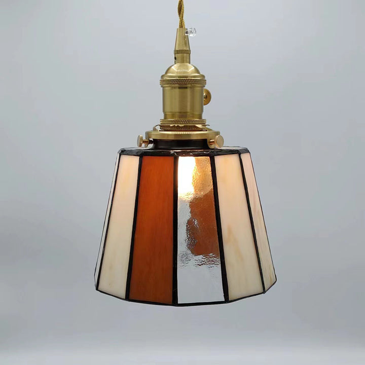 Lustre suspendu traditionnel vintage en laiton, verre, cylindre quadripartite, corne, treillis, à 1 lumière pour salle à manger 