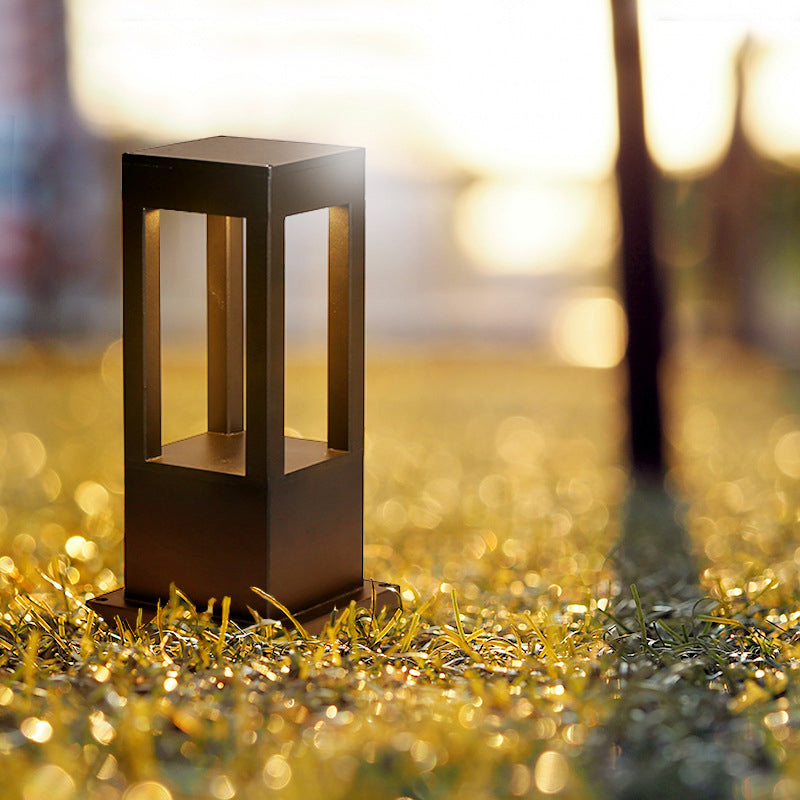 Luz de paisaje de césped LED de columna geométrica cuadrada hueca minimalista moderna para patio exterior 