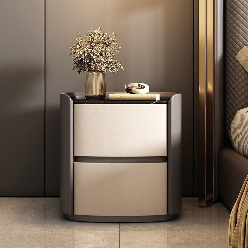 Table de nuit en bois avec cuir en microfibre elliptique à la simplicité moderne à 2 tiroirs pour le chevet 