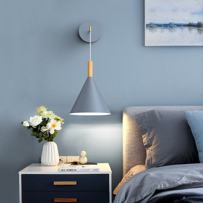 Moderna Minimalista Cilindro Mesa Redonda Base de Disco Hierro Roble Lámpara Aplique de Pared de 1 Luz Para Dormitorio 