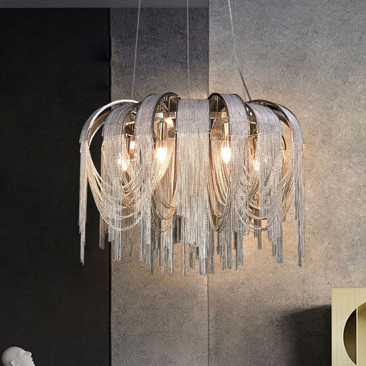 Modern Luxury Iron Aluminum Chain Tassel 6/8/10/12/15 Light Chandeliers For Hallway