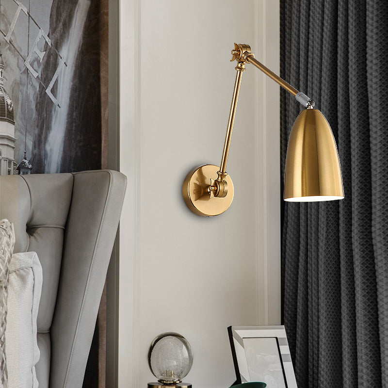 Simplicidad Moderna Pantalla de Metal en Forma de Semi-Cono con Brazo Basculante Retráctil Varilla Larga Lámpara Aplique de Pared de 1 Luz para Sala de Estar 