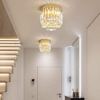 Modern Luxury Stainless Steel Dazzling Prismatic Crystal LED Flush Mount Ceiling Light For Hallway