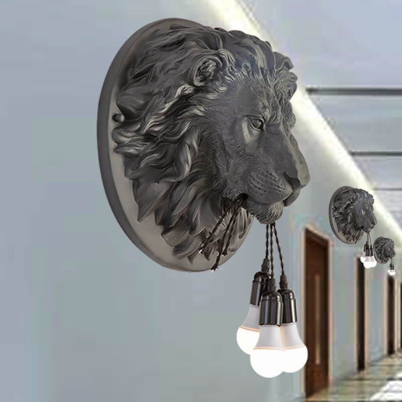 Applique murale 3 lumières Nordic Creative en résine avec tête de lion 